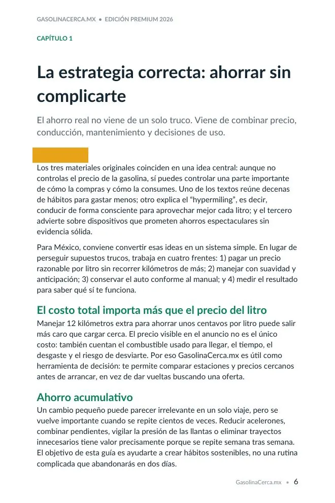 Página interior sobre rendimiento de combustible